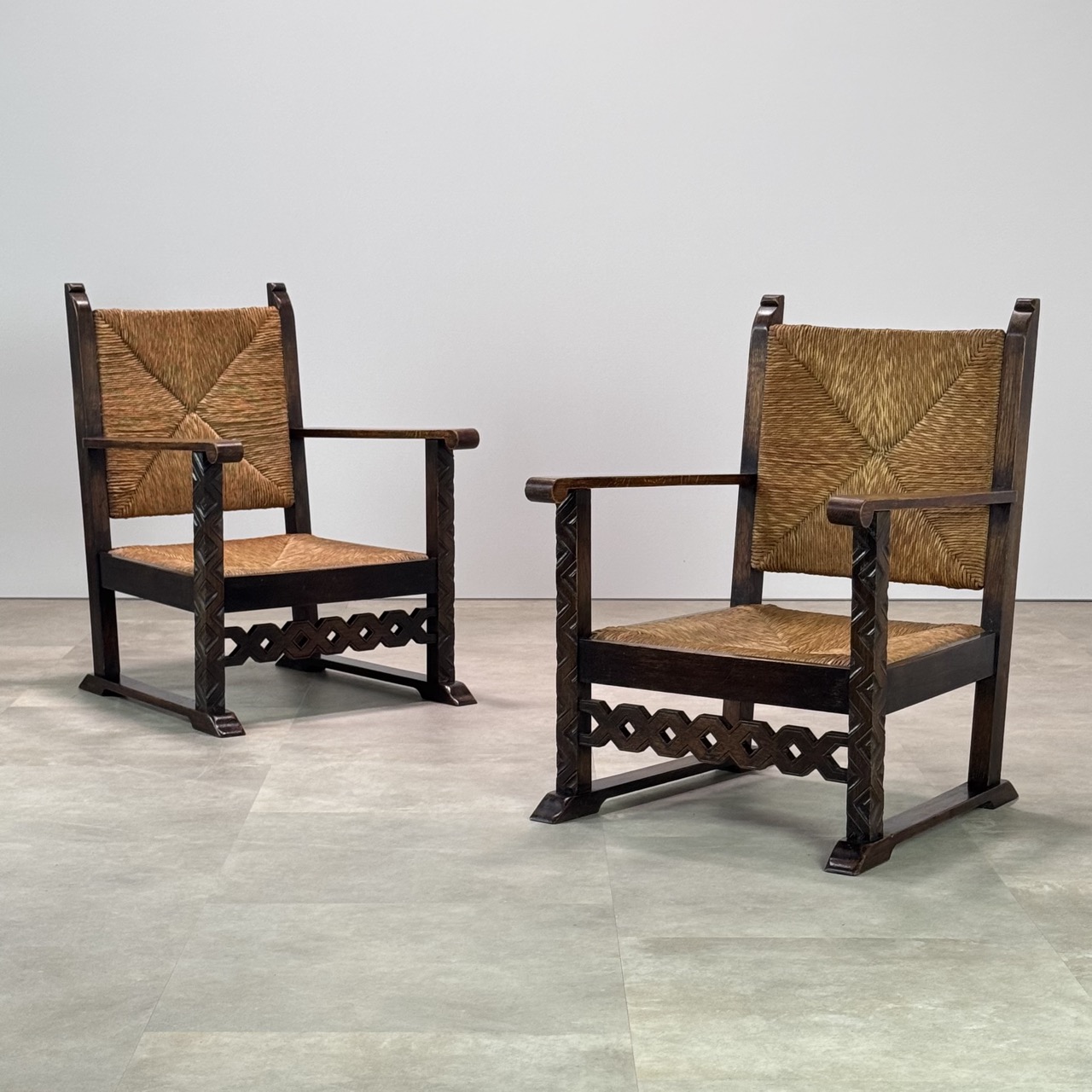 Vintage Armchairs Oak & Rush