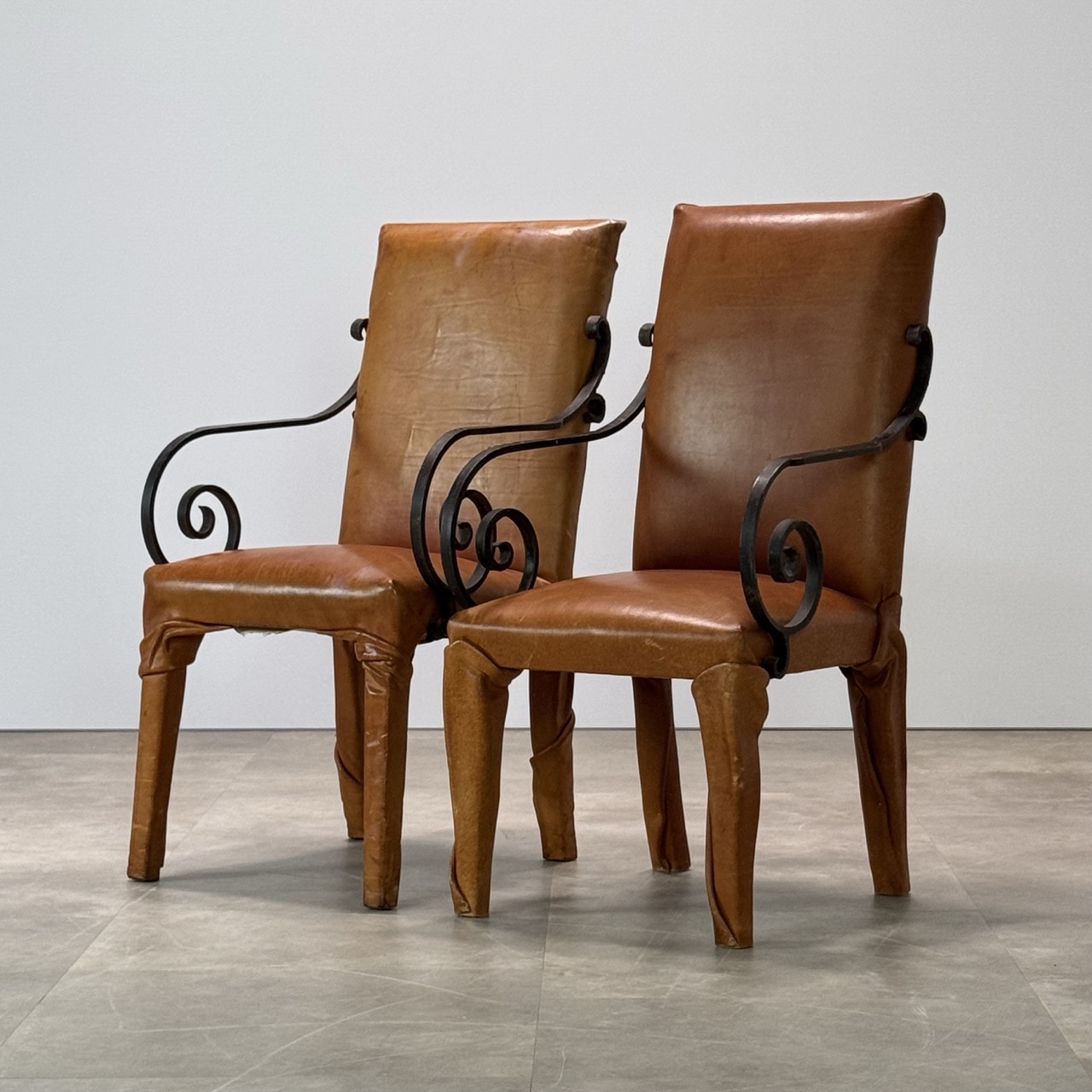 Vintage Arm Chairs Wrapped Leather