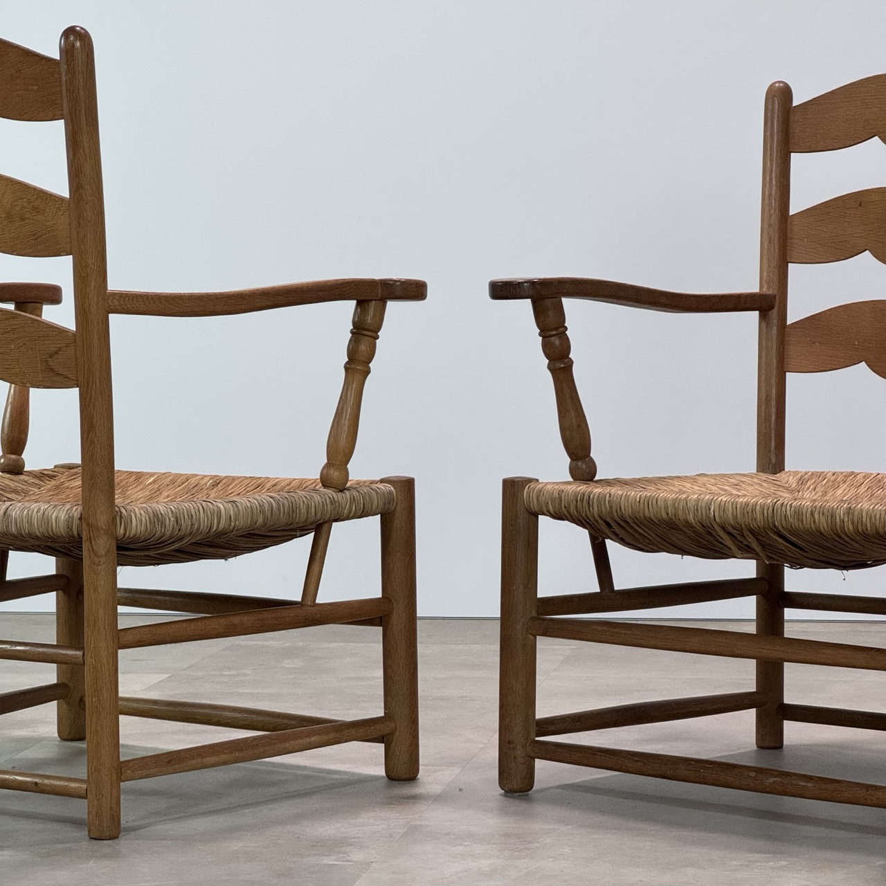 Vintage Armchairs Oak Rush