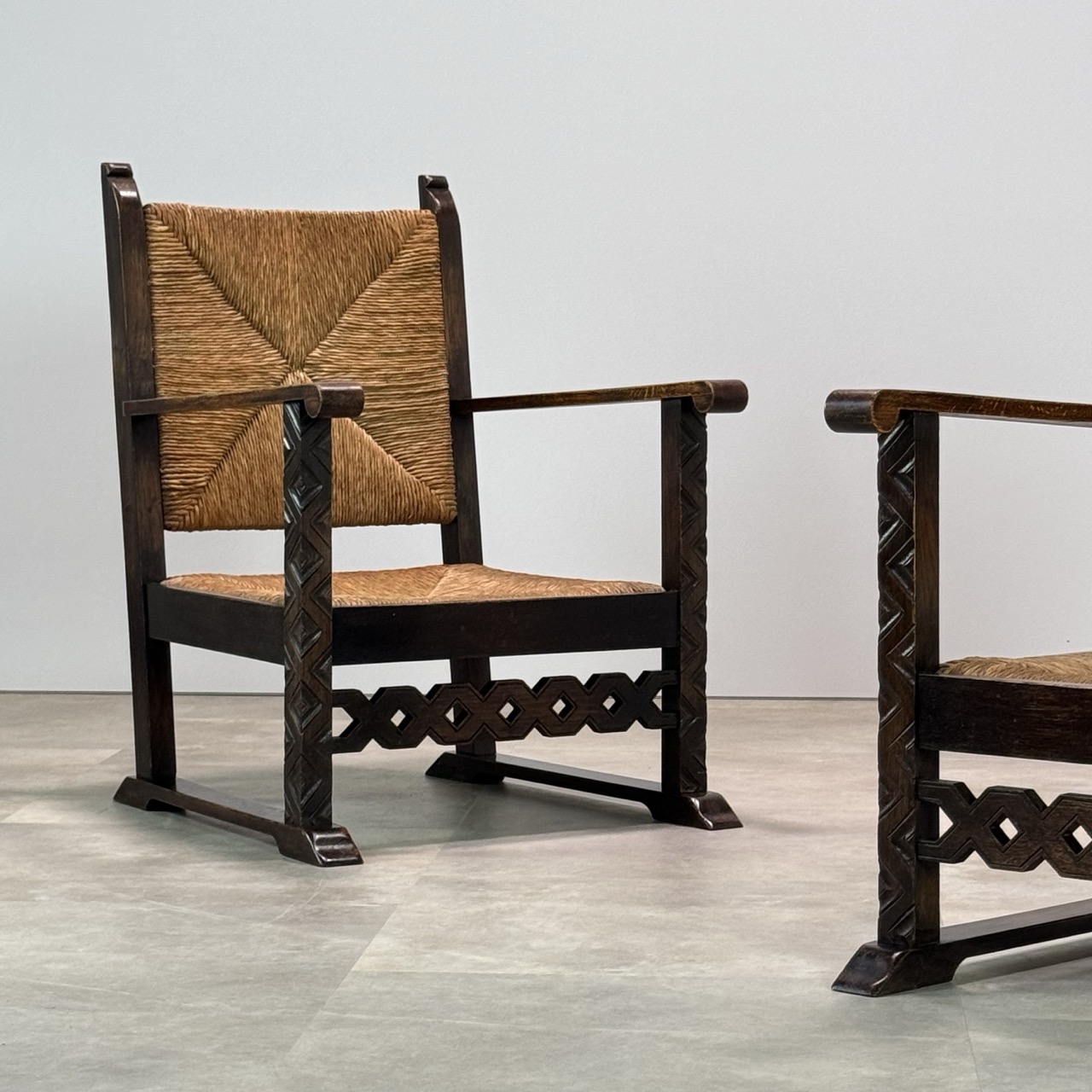 Vintage Armchairs Oak & Rush