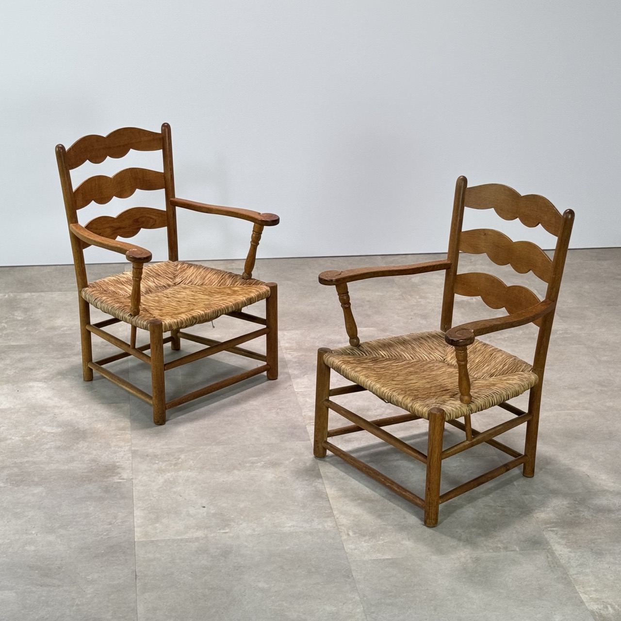 Vintage Armchairs Oak Rush