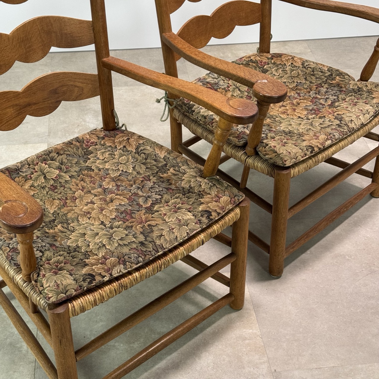 Vintage Armchairs Oak Rush