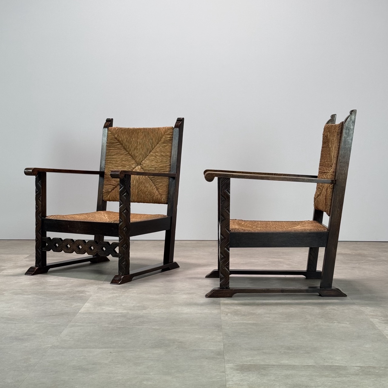 Vintage Armchairs Oak & Rush