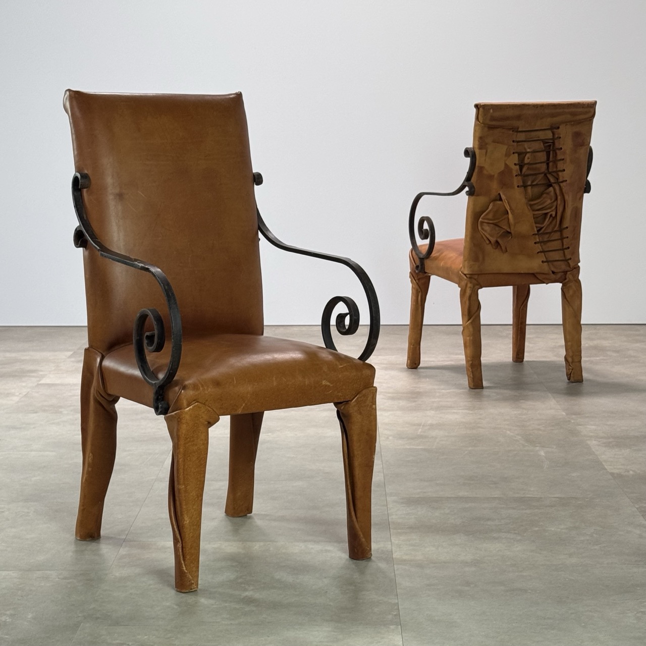 Vintage Arm Chairs Wrapped Leather