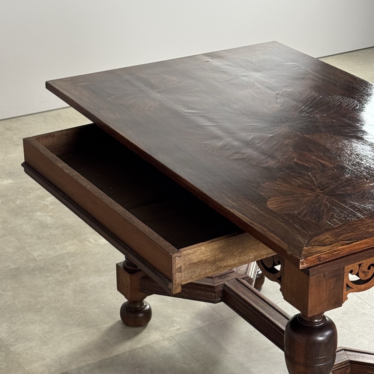 An antique neo-Renaissance table with rosewood inlaid floral pattern ...