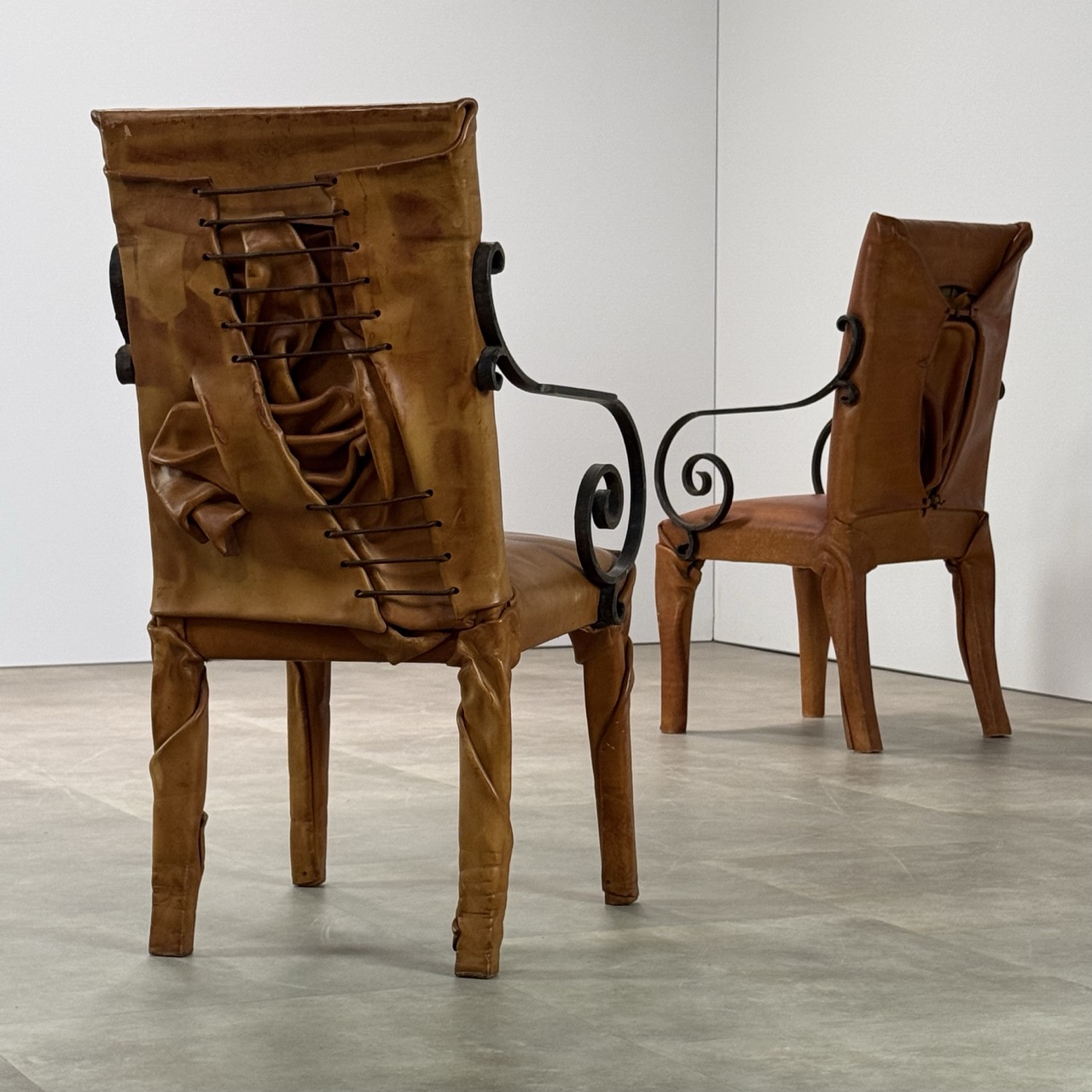 Vintage Arm Chairs Wrapped Leather