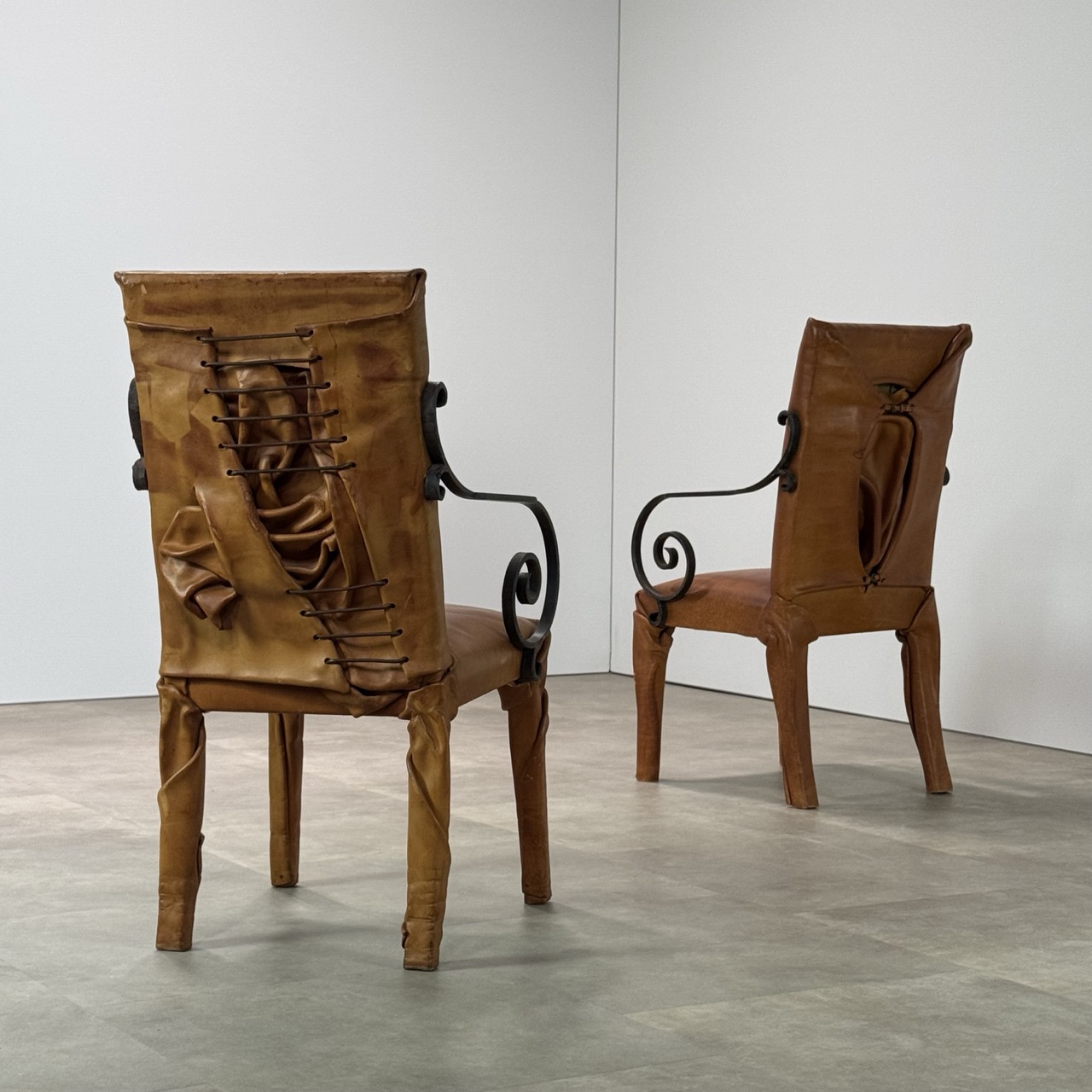 Vintage Arm Chairs Wrapped Leather