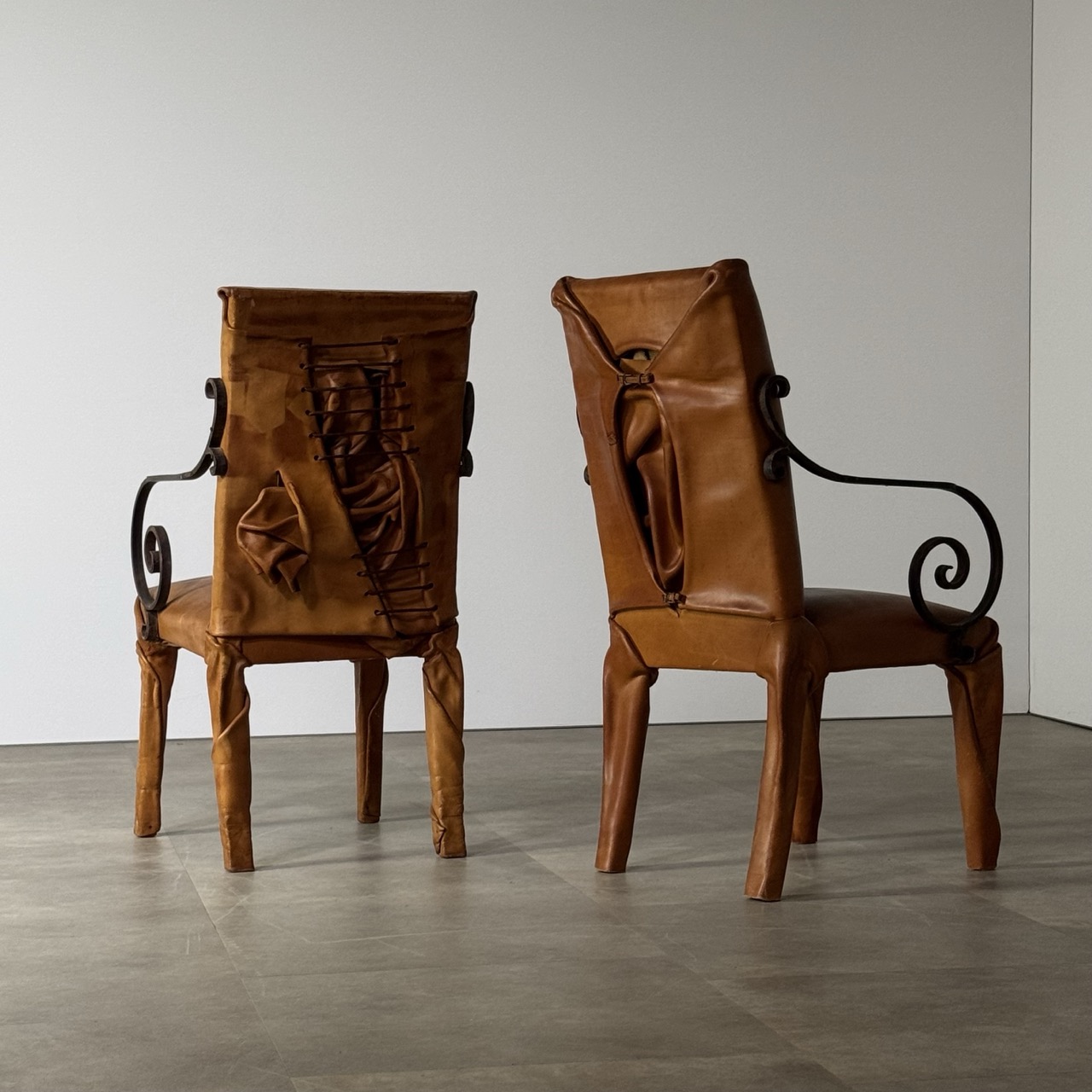 Vintage Arm Chairs Wrapped Leather