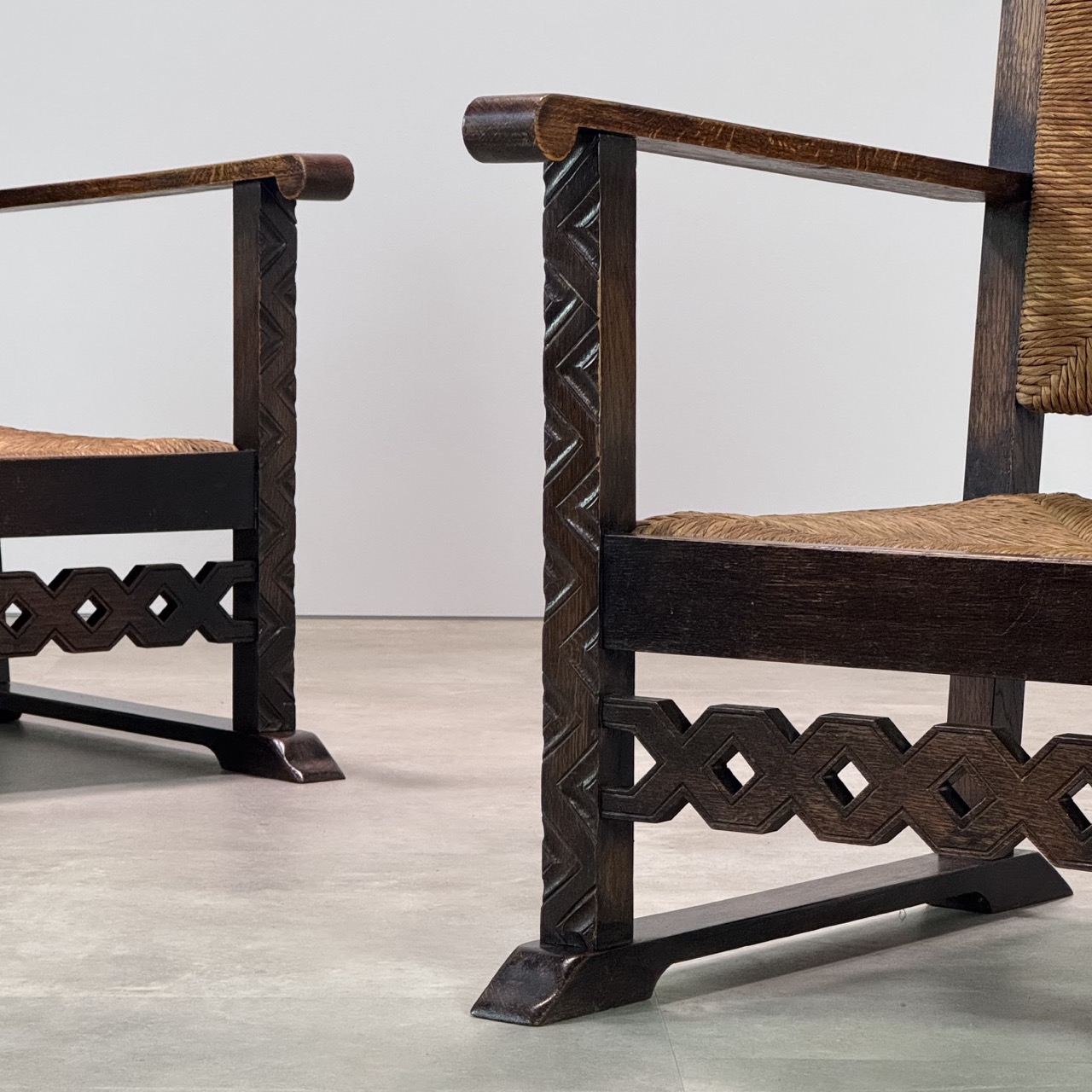 Vintage Armchairs Oak & Rush
