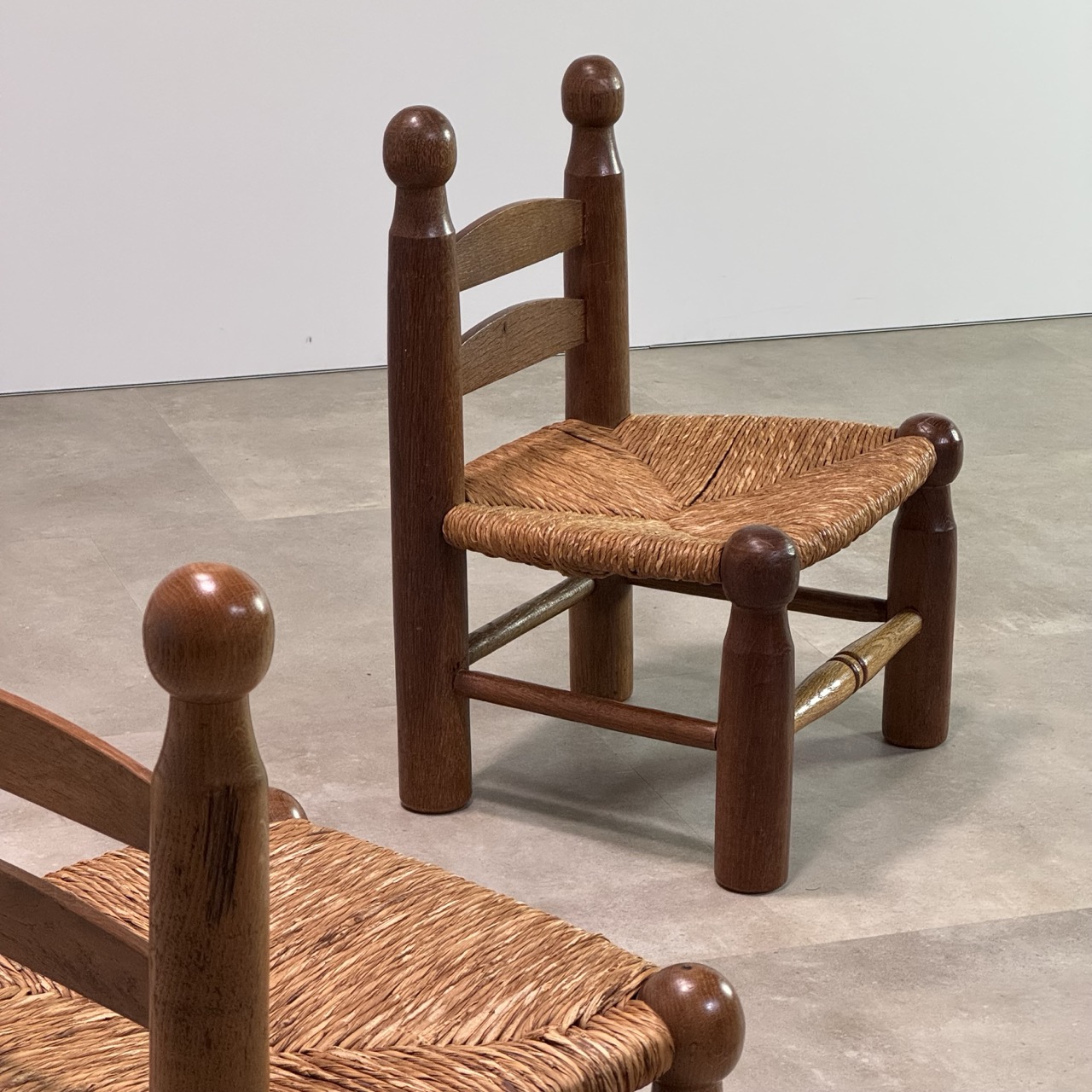 Antique Low Chairs Oak Rush