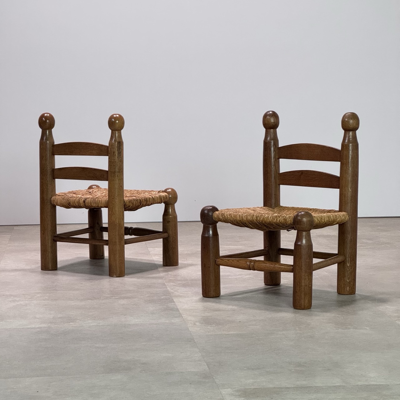 Antique Low Chairs Oak Rush