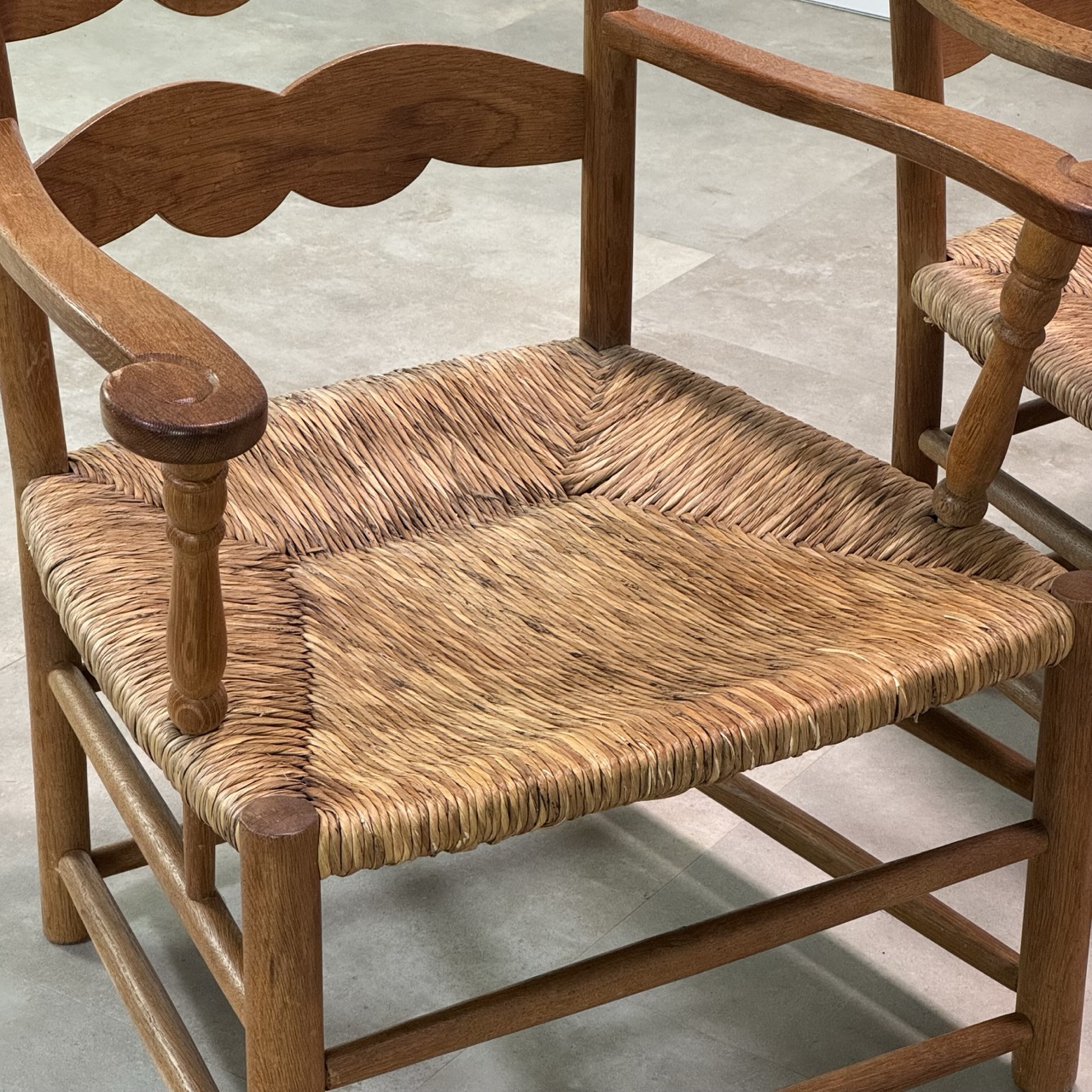 Vintage Armchairs Oak Rush