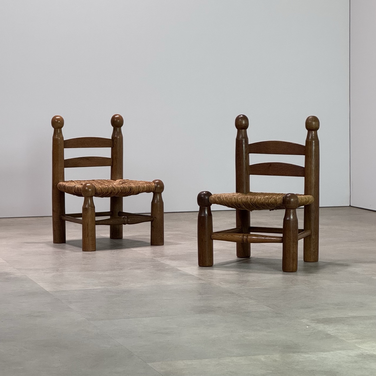Antique Low Chairs Oak Rush