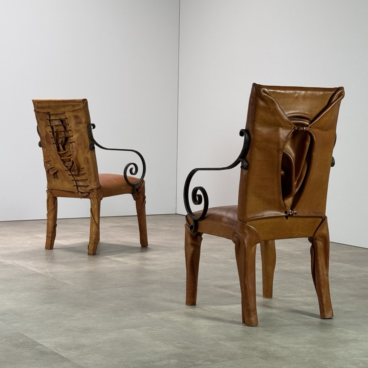 Vintage Arm Chairs Wrapped Leather