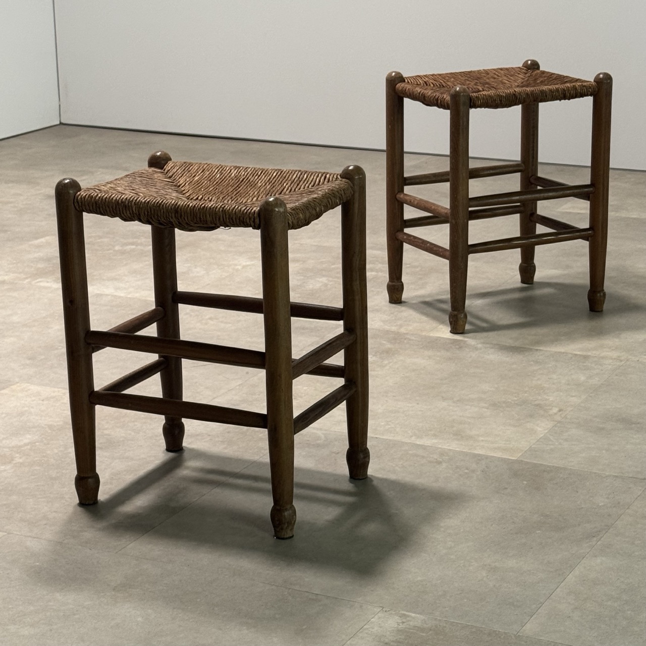 Vintage Stools Oak Rush