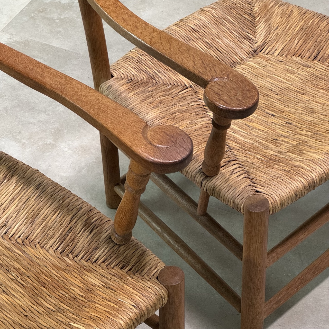 Vintage Armchairs Oak Rush