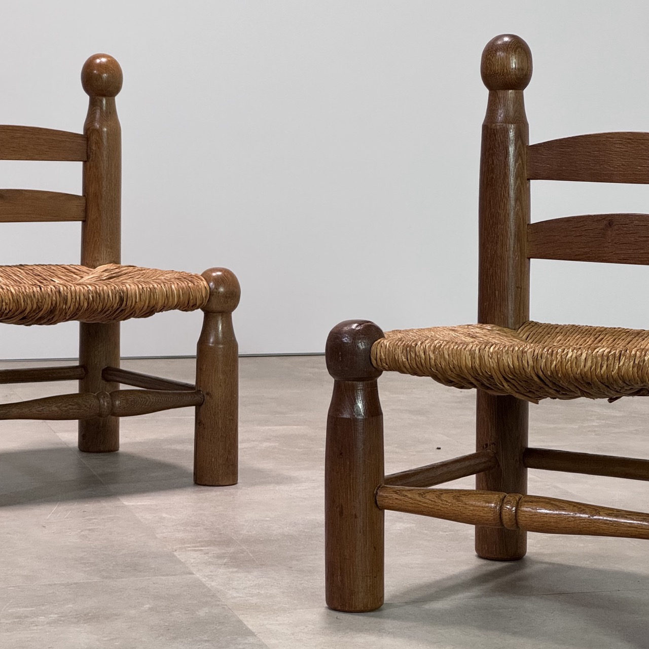 Antique Low Chairs Oak Rush
