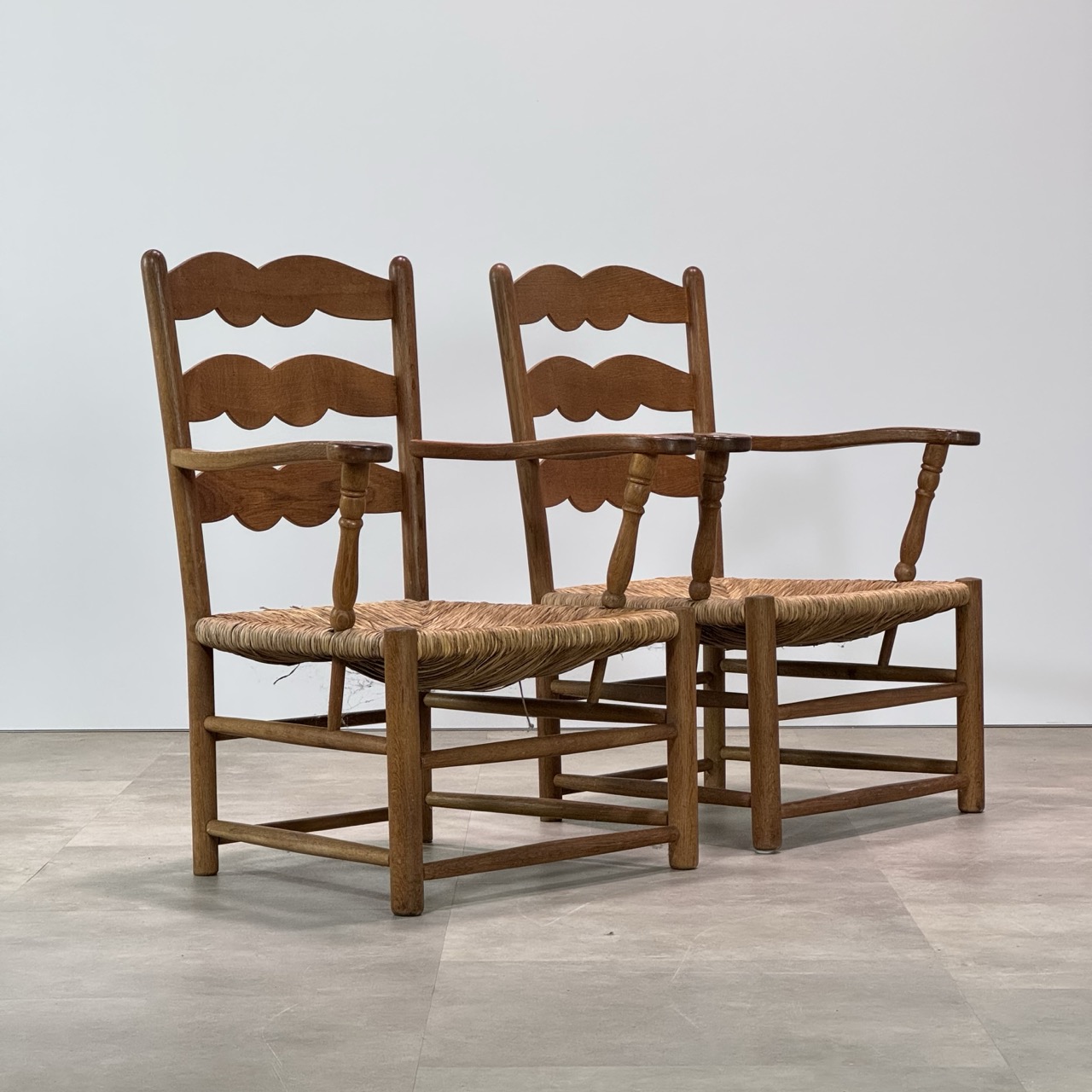 Vintage Armchairs Oak Rush