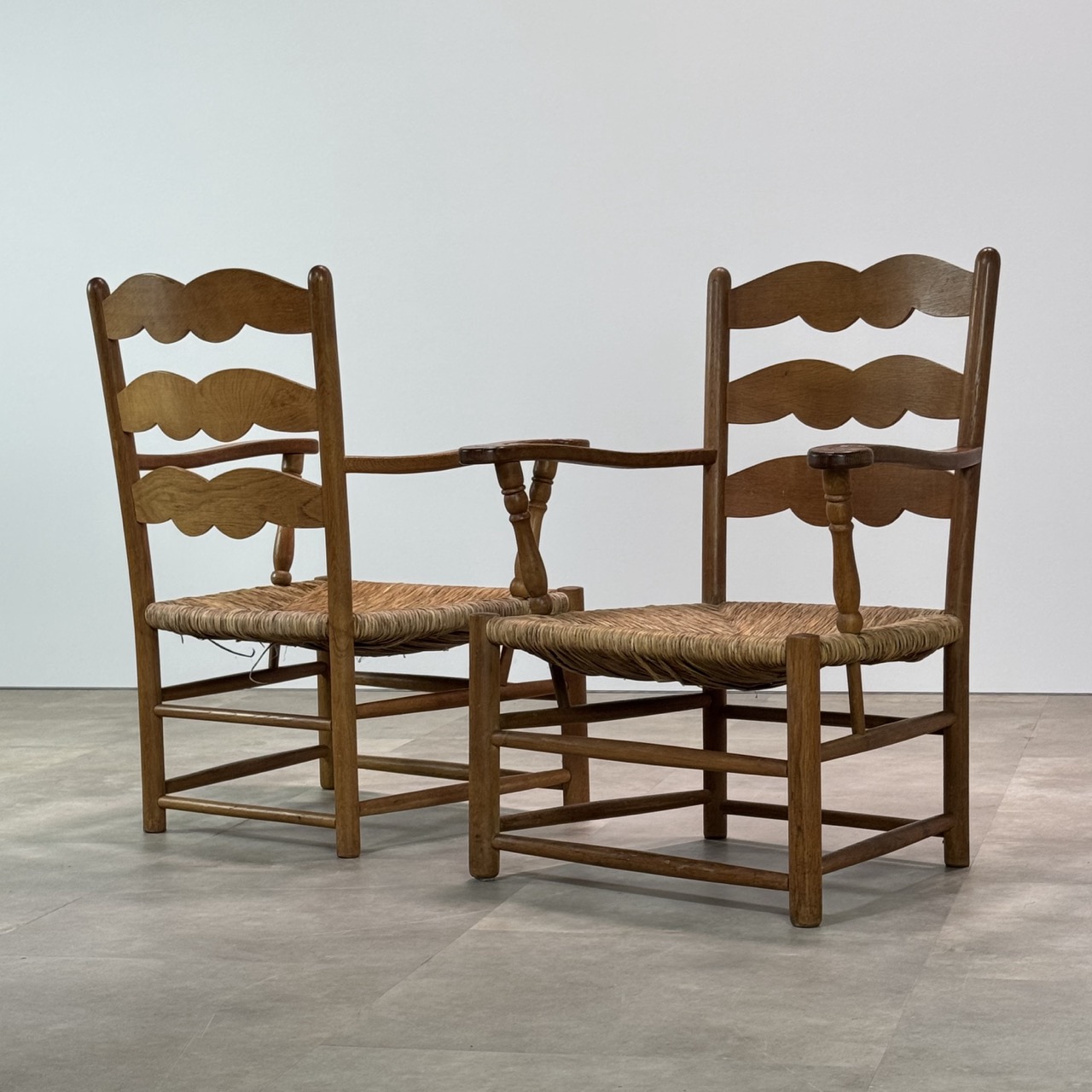 Vintage Armchairs Oak Rush