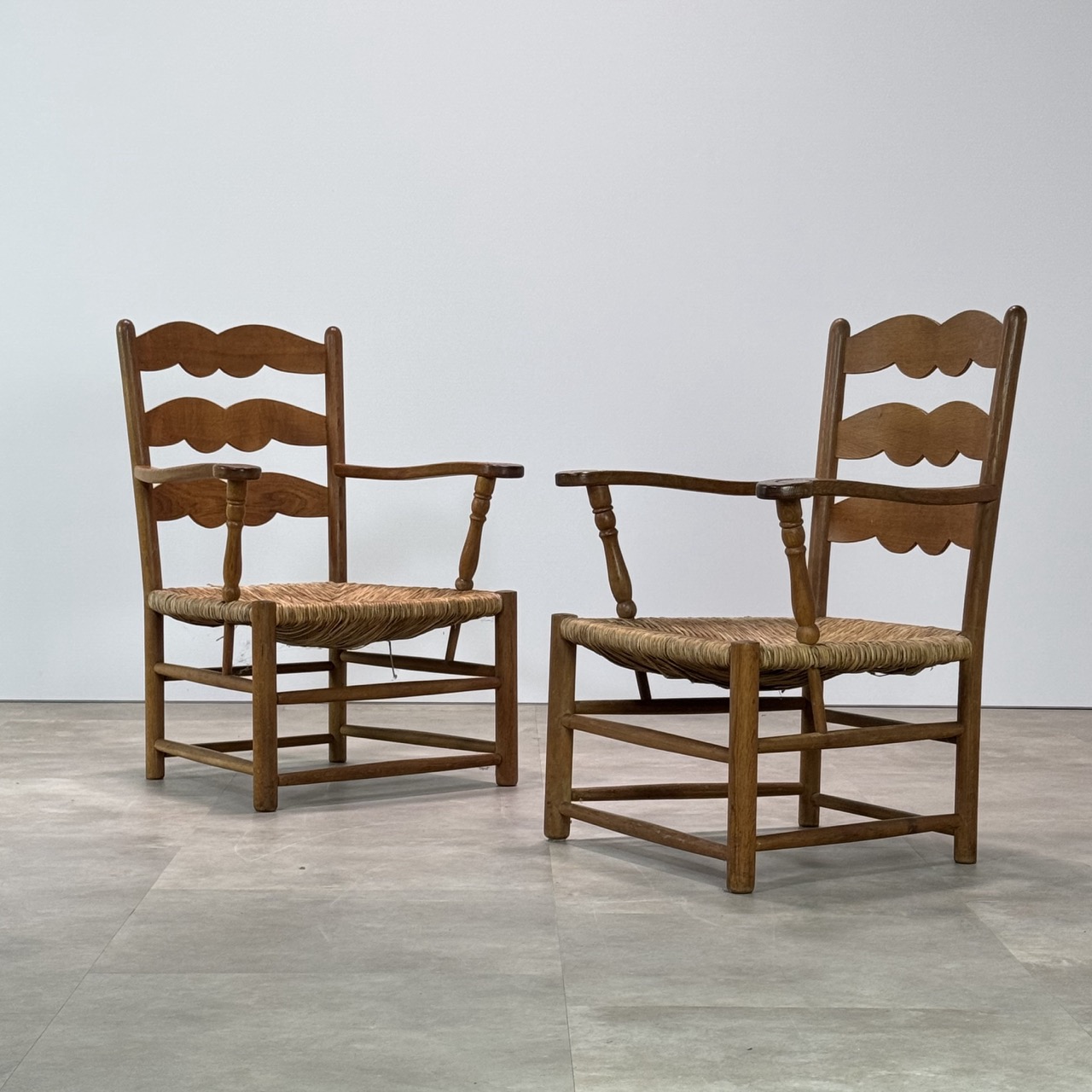 Vintage Armchairs Oak Rush